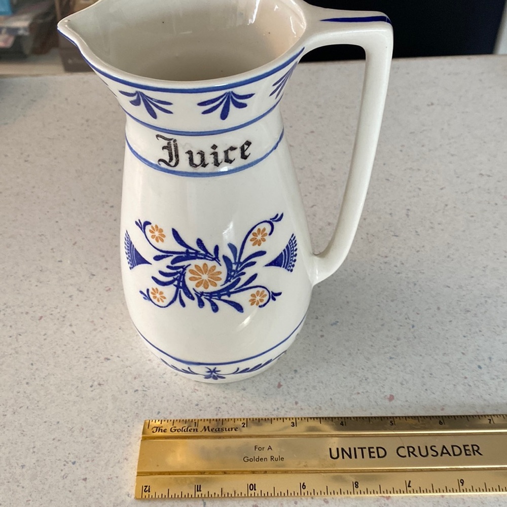 Vintage blue white juice pitcher